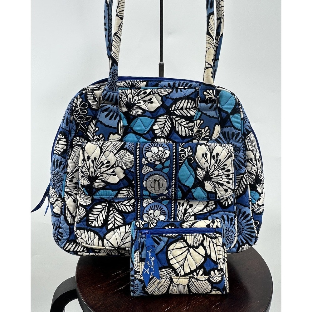 VERA BRADLEY Glenna Satchel Blue Bayou Quilted Shoulder Bag With Wallet Retired - Picture 11 of 13